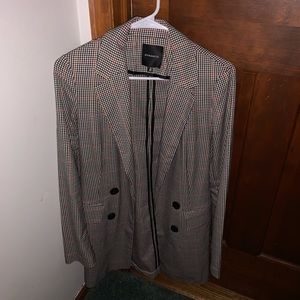 Dynamite M Checked Blazer Jacket Black White Red